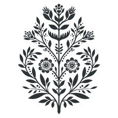 Vector linocut floral poster template. Modern trendy minimal style. Black and white colors. Botanical blockprint. Folk art design for wallpaper, wall decor, print, postcard, cover, template.
