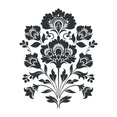 Vector linocut floral poster template. Modern trendy minimal style. Black and white colors. Botanical blockprint. Folk art design for wallpaper, wall decor, print, postcard, cover, template.