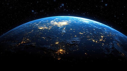 Fototapeta premium Earth at Night: Global City Lights and Starry Sky