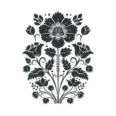Vector linocut floral poster template. Modern trendy minimal style. Black and white colors. Botanical blockprint. Folk art design for wallpaper, wall decor, print, postcard, cover, template.