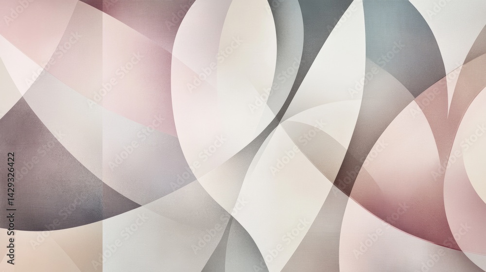 Poster pastel shapes overlapping and intertwining, generating soft, textured abstract background with elega