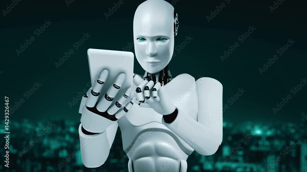 Poster future financial technology controll by ai robot huminoid uses machine learning and artificial intel