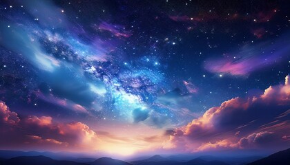 Obraz premium ethereal night sky filled with glowing clouds and sparkling stars above
