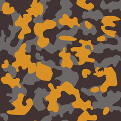 Camouflage pattern with three colors. brown, gray, yellowish, nature, heart shape. military, camouflage, invisible, seamless. Vector