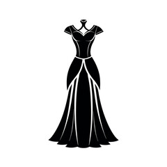 Maxi Dress Fashion Vector Silhouette on White Background