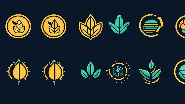 Colorful Nature and Sport Icons on Dark Background