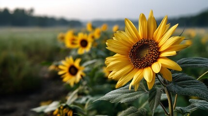 Fototapeta premium Vibrant Sunflowers in a Summer Field Nature's Golden Beauty