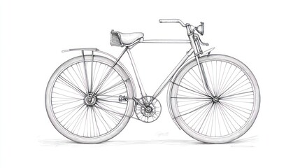 Fototapeta premium Vintage bicycle drawing with a headlight, for decoration, on an isolated background