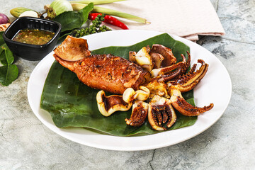 Delicous Grilled squid with sauce