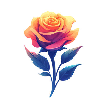 Vibrant rainbow rose illustration on transparent background for design projects