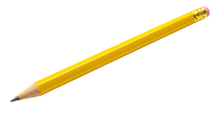 Pencil, yellow pencil tool for drawing and writing isolated on transparent background