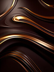 Abstract dark brown background with smooth golden lines 