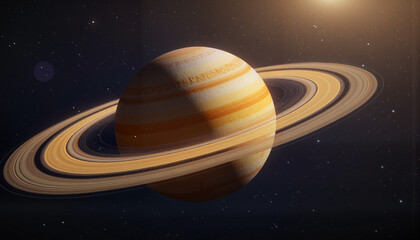 Fototapeta premium Saturn planet with rings glowing in space 