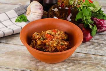 Grilled vegetables salad - Eggplant, tomato and pepper