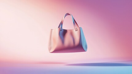 A lightweight leather bag floating in perfect balance, with realistic shadows on a pastel ombrÃ© backdrop creating a serene composition.