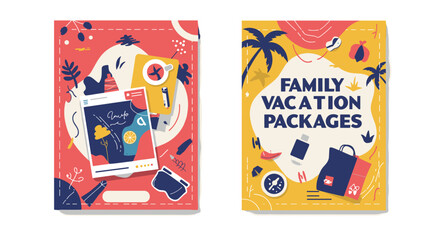 Travel brochure for family vacation packages in vibrant colors  
