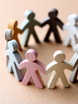 Colorful wooden figures in a circle symbolizing unity and diversity.