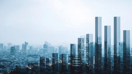 Fototapeta premium Double Exposure Finance Chart with Cityscape Background