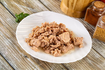 Canned tuna fish in the bowl