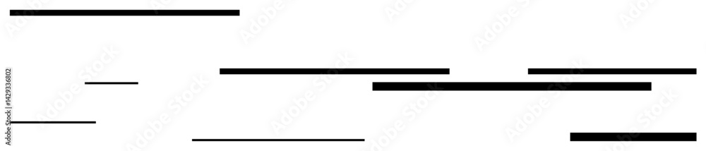 Poster black horizontal lines of differing lengths and spacing arranged artistically. ideal for abstract ar