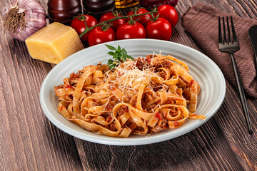 Italian pasta bolognese with beef minced meat