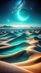 Cyan Desert Glow Sci-Fi Wallpaper
