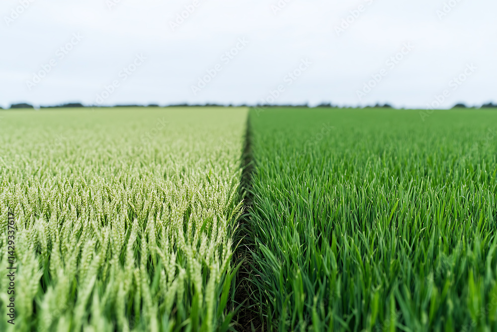 Poster adjacent fields present a contrast in crop color, with green and light green fields separated by a s