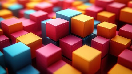 Obraz premium Brightly colored cubes in various arrangements create a dynamic visual tapestry