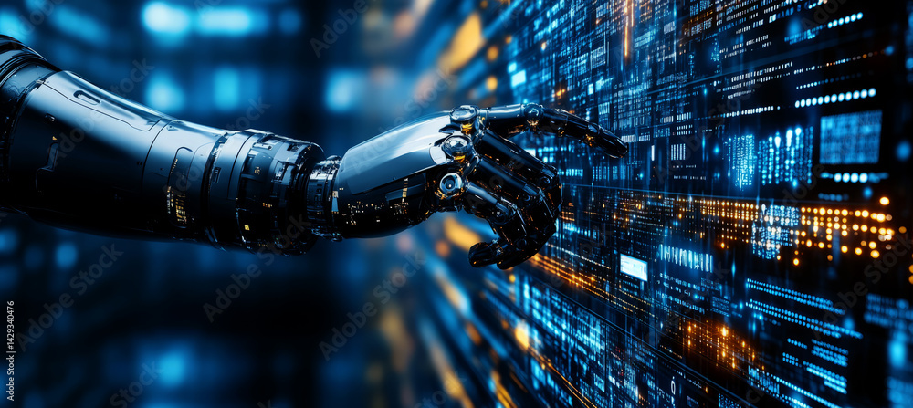 Poster futuristic technology background with digital data and a code hologram.