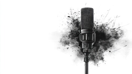 Microphone in dramatic black ink explosion