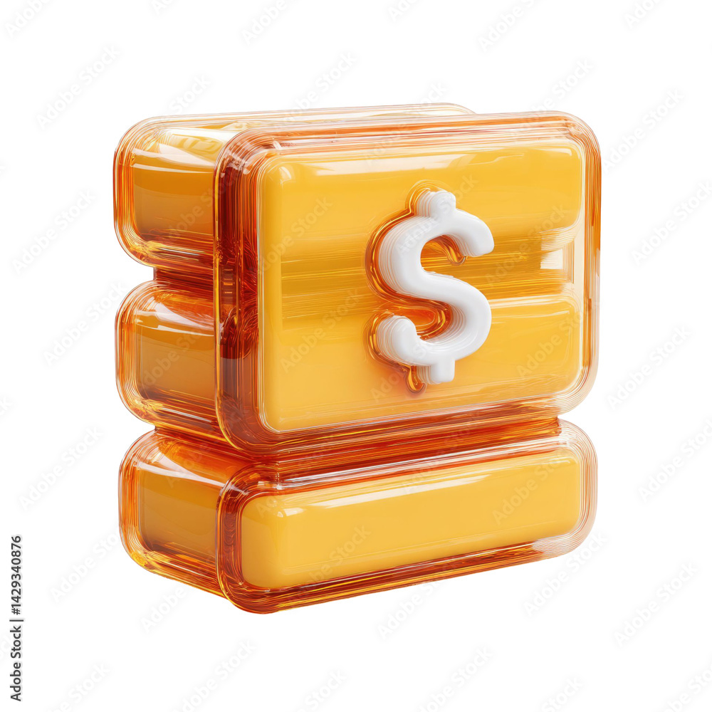 Poster 3d render of a stack of orange blocks with a dollar sign icon. transparent background perfect for fi