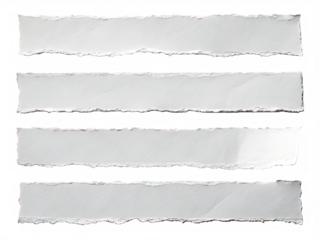 Four white torn paper strips arranged horizontally against a black background with rough edges design effect