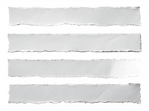 Four white torn paper strips arranged horizontally against a black background with rough edges design effect