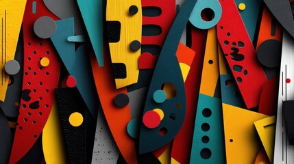 Abstract Composition of Colorful Geometric Paper and Foam Shapes with Shadows and Texture Details
