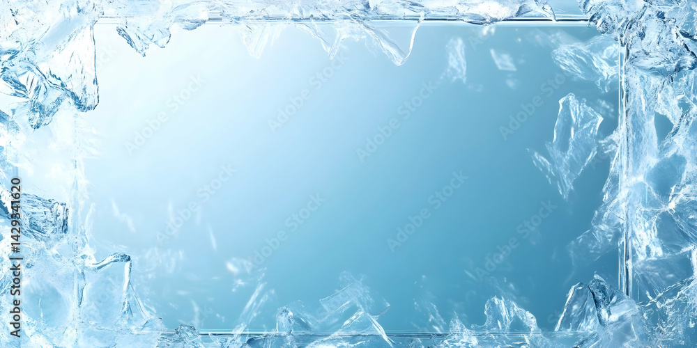 Poster cool backdrop of ice shards framing a soft gradient blue surface for overlays