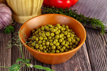 Sweet young canned green peas