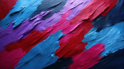 Obraz premium Bright and Bold Abstract Painting with Vibrant Brushstrokes in Blue Red Purple and Pink Colors