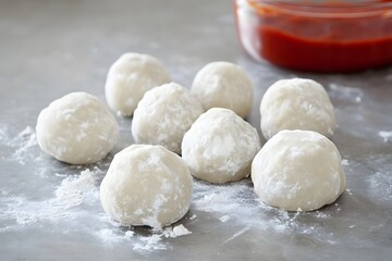 Fototapeta premium Homemade Dough Balls Ready for Cooking, Food Preparation