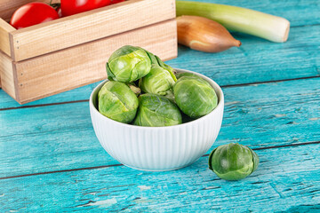 Raw green ripe brussels sprouts