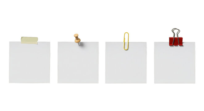 Notes with office supplies — transparent background