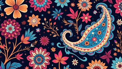 Bold paisley print with contrasting colors and sharp details , abstract, design, wallpaper