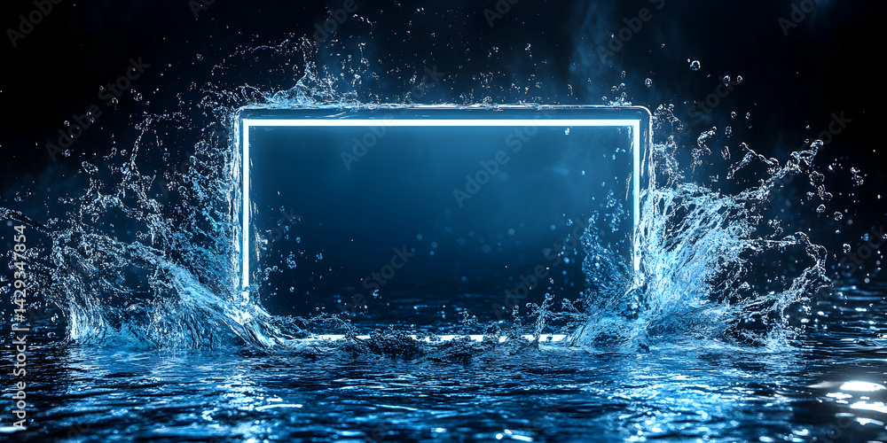 Aufkleber illuminated portal of water splashes within a dark environment display