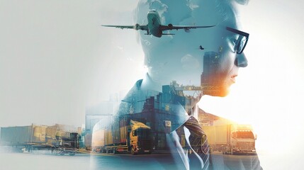 Businessman Overlaid with Shipping Containers and Truck Elements