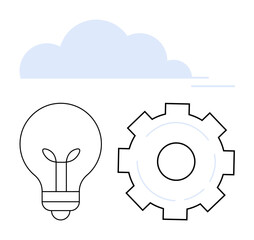 Light bulb and gear representing ideas and processes, paired with a cloud for digital innovation. Ideal for creativity, technology, cloud computing, innovation, teamwork, startup, simple landing page