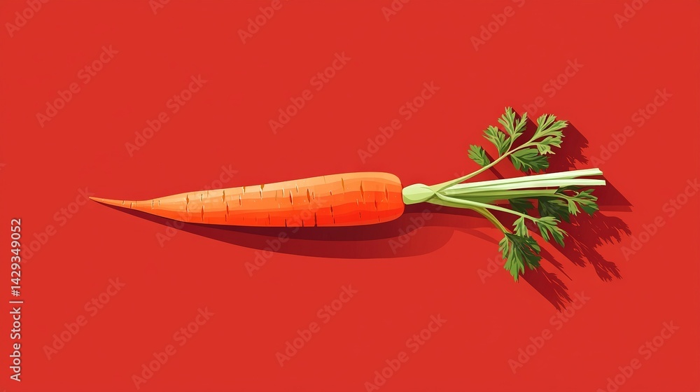 Poster carrots arranged on red surface with shadows of carrot on top