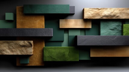 Abstract Arrangement of Colorful Textured Building Blocks on Dark Background with Shadows