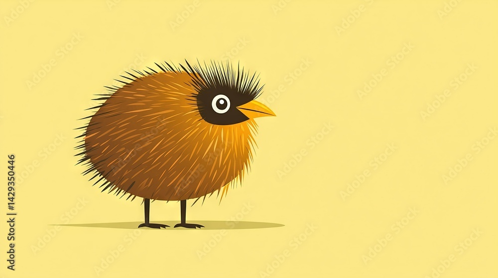 Poster an image of a bird with spikes on its head perched on a sunny yellow backdrop