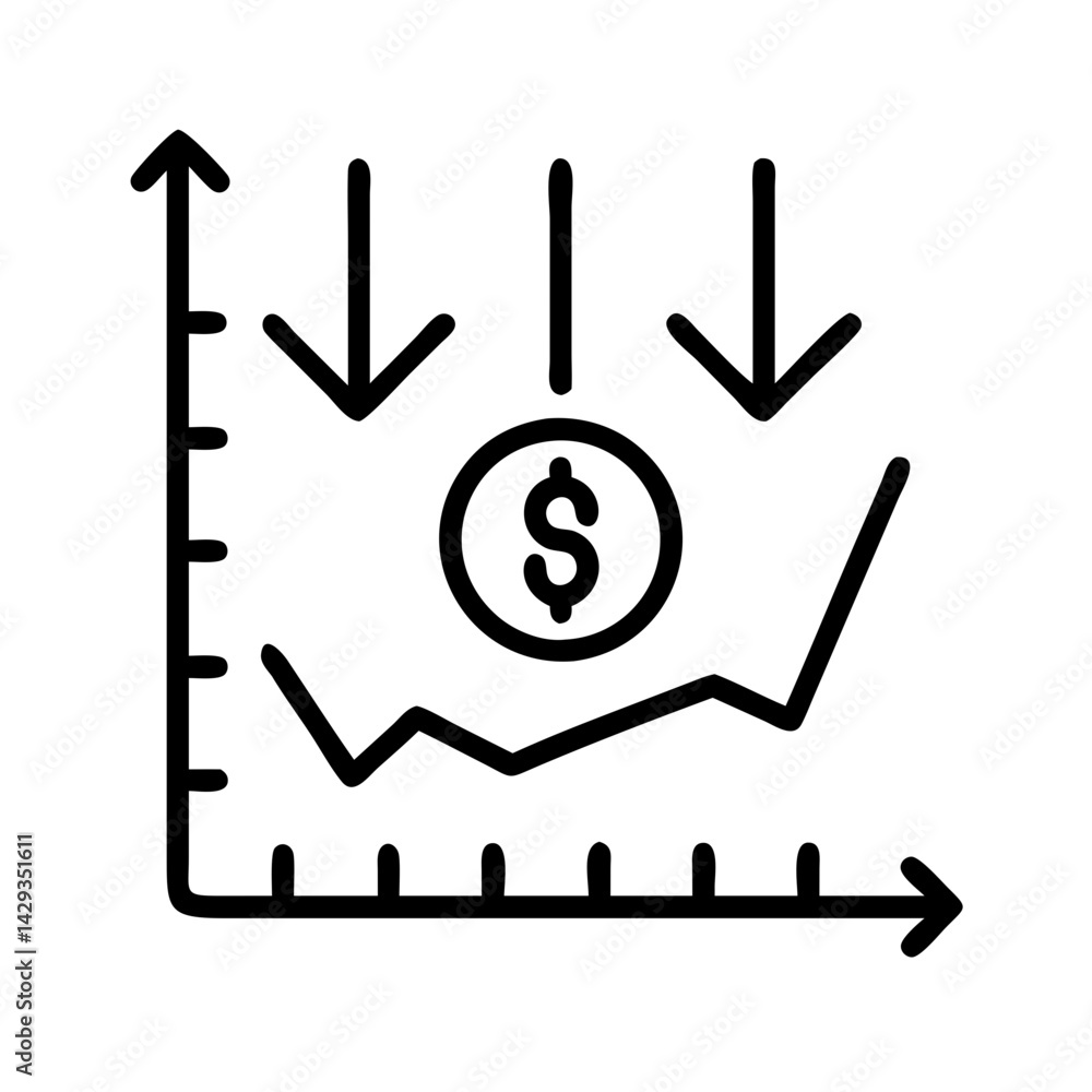 Poster analyzing financial performance with a graph showing revenue decrease and currency impact analysis