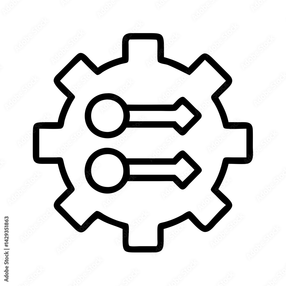 Poster gear mechanism process automation workflow diagram settings configuration icon vector graphic