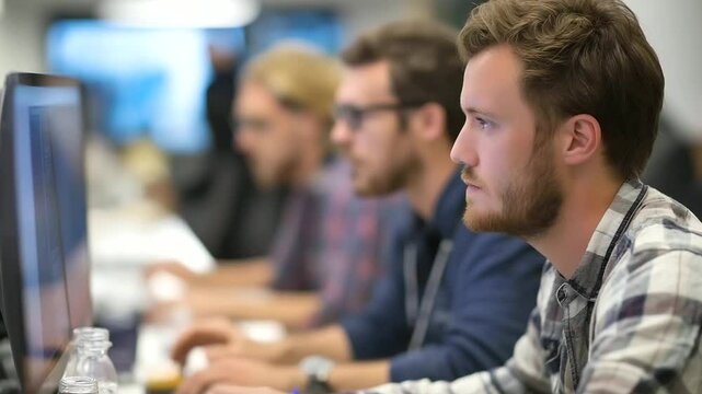 Modern tech workspace buzzing with teamwork and creativity.